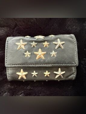 Jimmy Choo Black Leather Key Holder with Gold Star Hardware